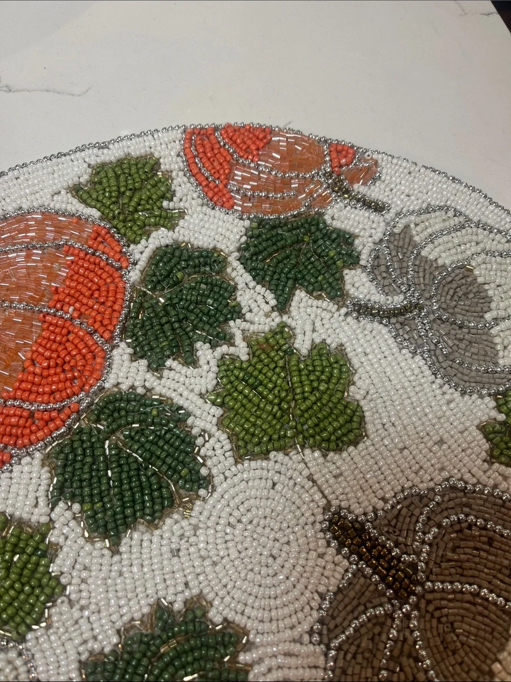 Tahari PUMPKIN  Beaded Placemat Charger 14” Multicolor Fall Thanksgiving NEW